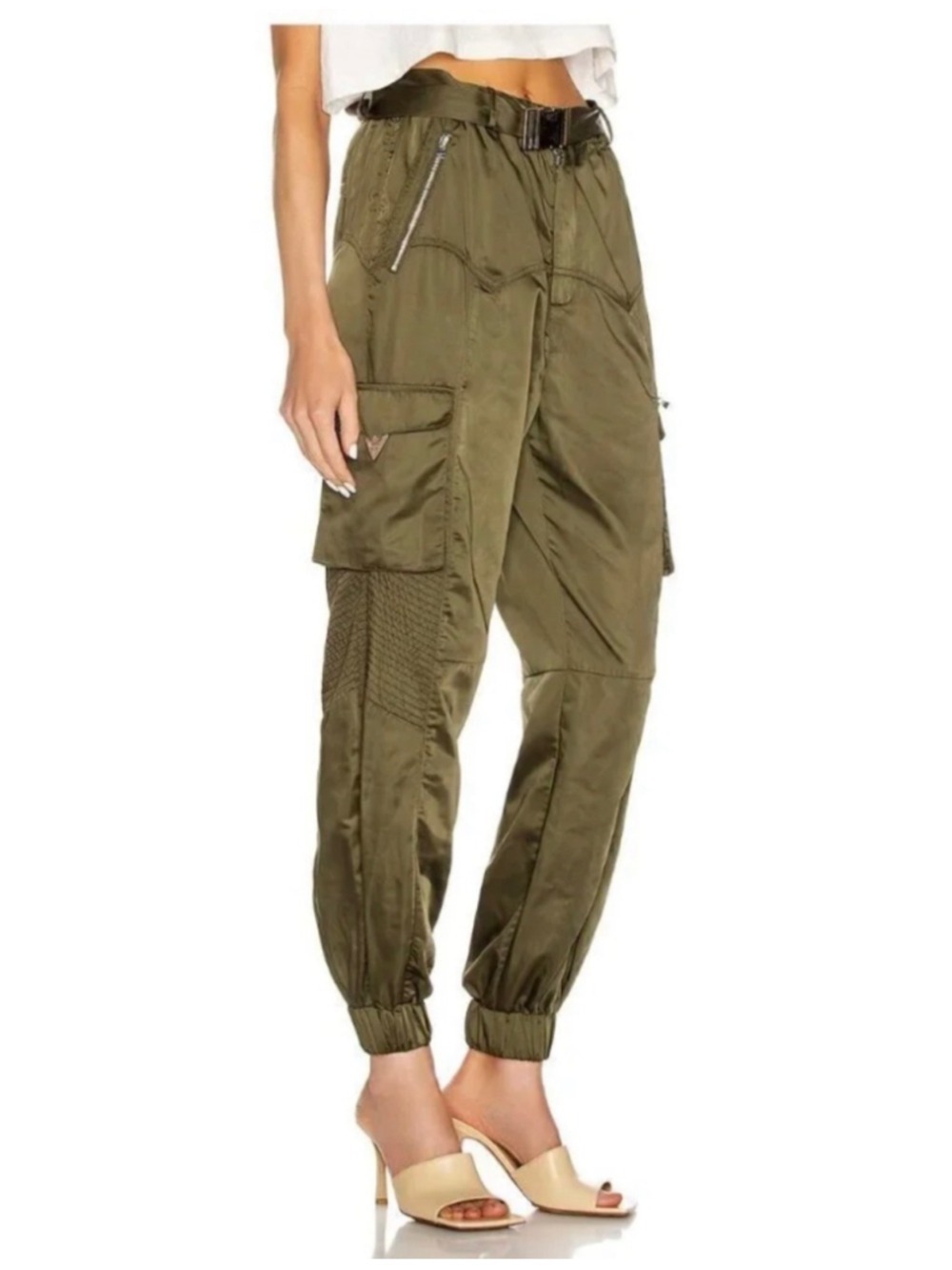 Retrofete Kira Satin High Waist Belted Joggers XS
